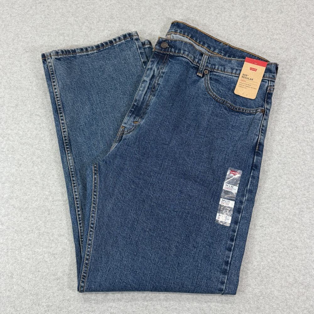 Levi's 505 Regular Fit Straight Leg Jeans Mens 44x32 Medium Wash Blue Denim NWT